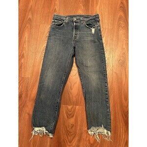 Levis Jeans Womens 28 Blue 501 Skinny Button Fly Light Wash Ripped Stretch Denim